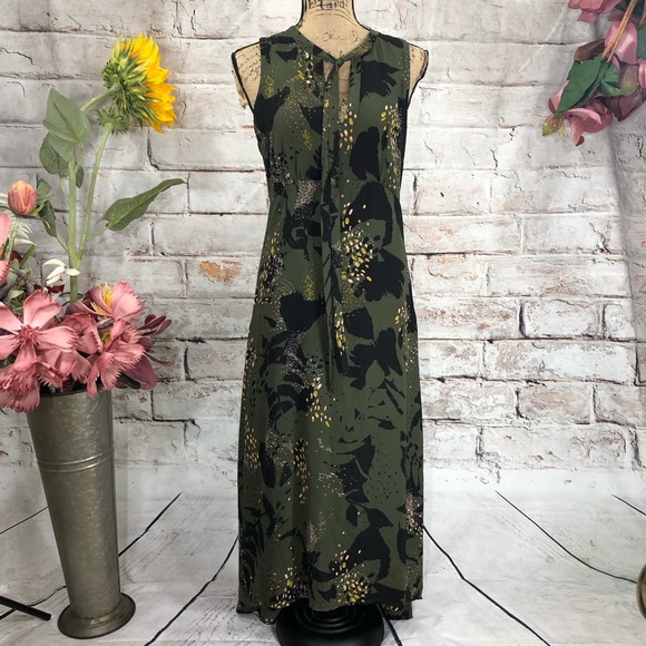 Bar III Dresses & Skirts - Bar III Floral High Waisted Olive Hi Lo Maxi Dress